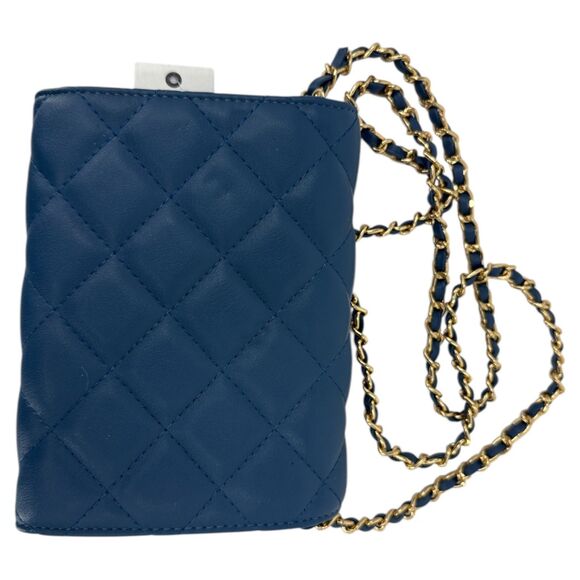 Quilted Chain Mini Purse Blue Ophelia Roe NEW gold chain strap - Picture 5 of 12